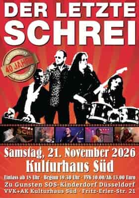 Benefizkonzert mit "Der letzte Schrei" - Benefizkonzert 40 Jahre Jubiläumskonzert Aufführung Kulturhaus Süd Düsseldorf 2026